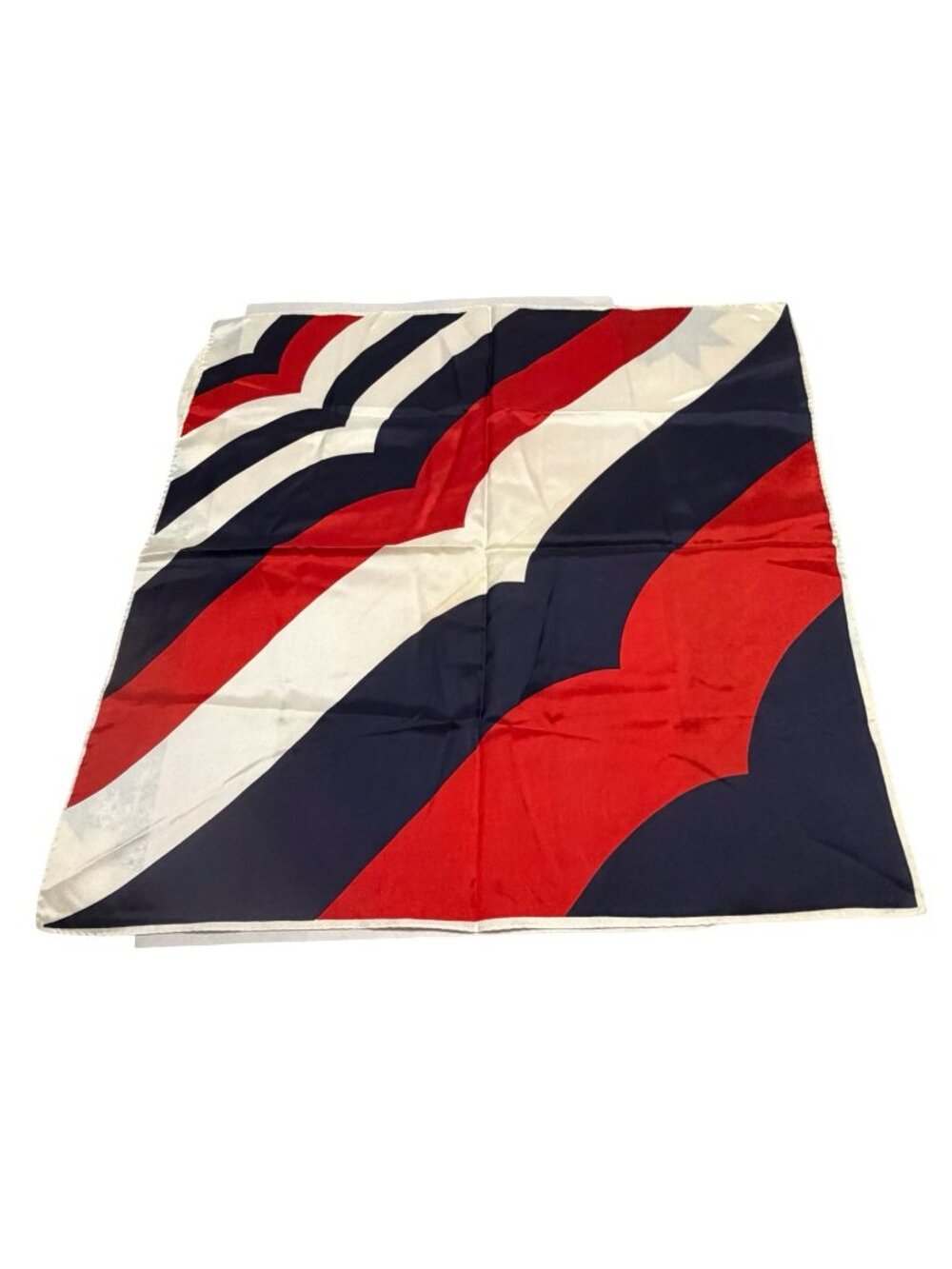 Vintage Geometric Red White Blue Satin Scarf Square Mod Retro 26 Inch